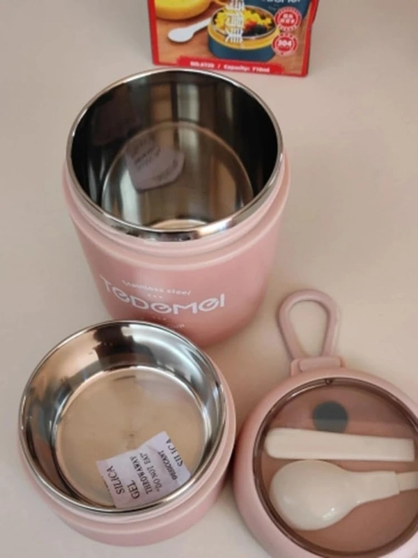 Tedemei Double Partition Leakproof Soup Bowl – 2-in-1 Hot Pot & Food Container for Office & Travel - Pink