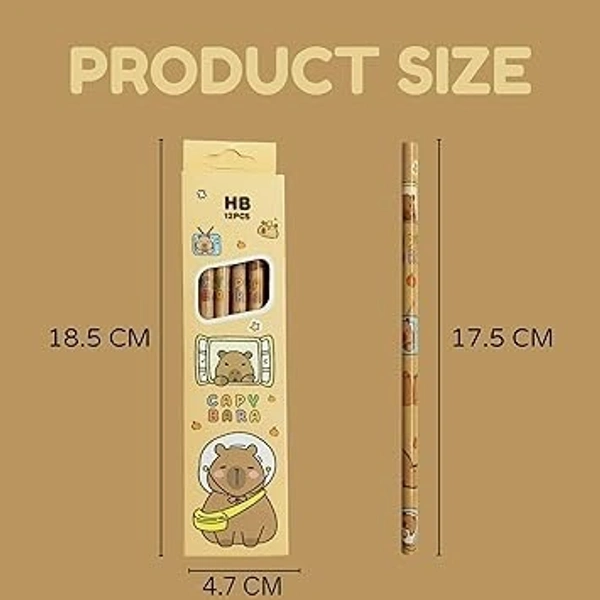 Set of 12 Cute Cartoon HB Pencils - 0.5mm Graphite, Wood-C Composite, Ideal for Writing & Drawing - Student-Friendly School Supplies (Capy Bare Brown)