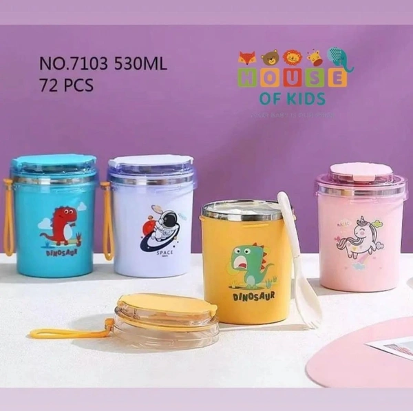 Steel insulated soup bowl tiffin with straw attachment