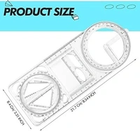 Multifunctional Drawing Ruler Set – Rotatable Math Geometry Tool for Students, Teachers, Architects & Engineers – Clear Plastic Drafting Tool - Multifunctional Geometric Ruler