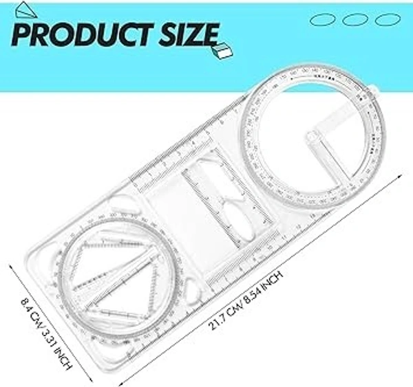 Multifunctional Drawing Ruler Set – Rotatable Math Geometry Tool for Students, Teachers, Architects & Engineers – Clear Plastic Drafting Tool - Multifunctional Geometric Ruler