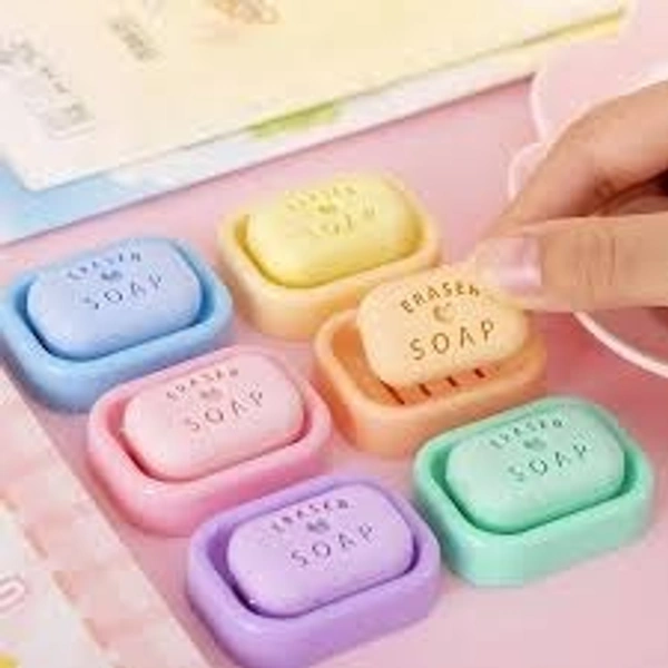 Cute Soap Shaped Erasers With Plastic Case (1 Pc / With Case)