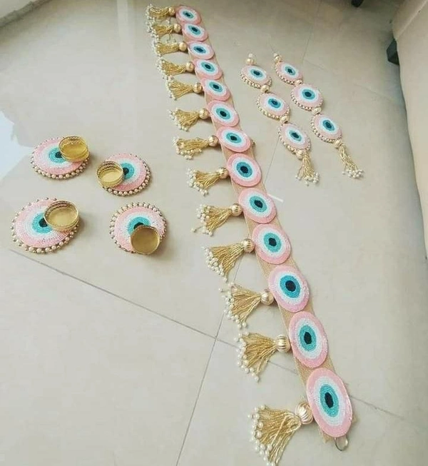 Evil eye combo of bandanwar, 2 hangings and 4 tealight holders. All real picshared Colors available pink, blue Dispatch monday onwards