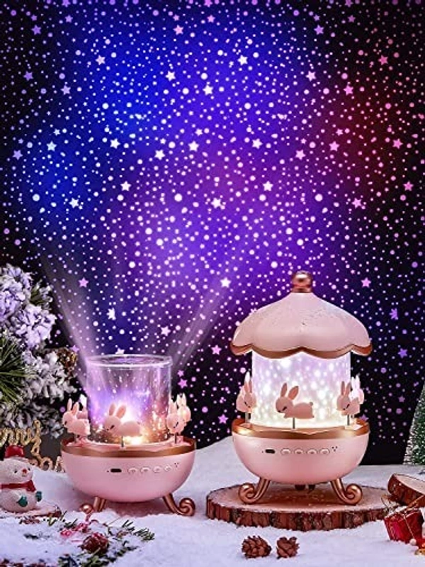 Bunny’s Carousel - Night Projector - 5 Set Films Rotating LED Lamp,USB Cable,Rotate Rabbits Night Light,6 Film,5 Colours Night Lamp Star Projector lamp for Kids Room Decor