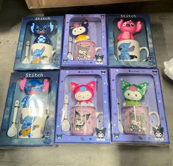 New ceramic mug with spoon and rubber toy in same character in gift box packing