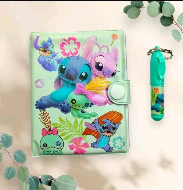 Mini diary with pen added in 3 new characters Football, kpop and stitch
