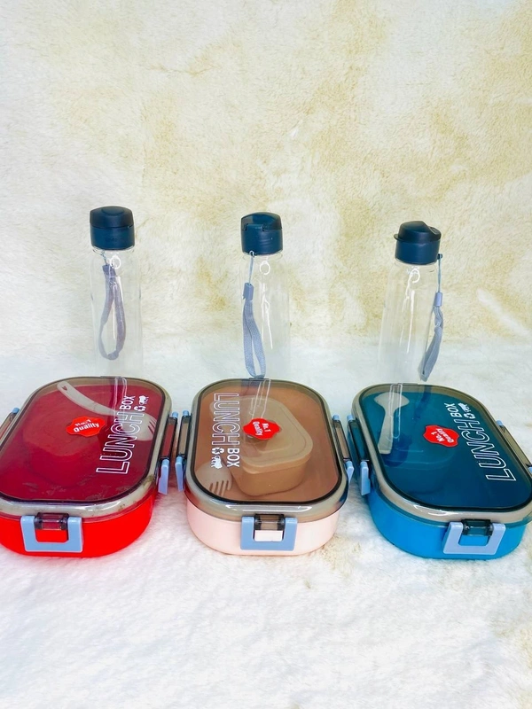 Plastic tiffin with bottle combo Color random only
