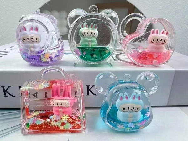 New premium quality water keychain in labubu theme 2 models available bus and different shapes