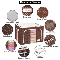 Pack of 5 pcs 66 LTR Foldable Steel Frame Cloths Zip Organizer Bag and Oxford Fabric Storage Living Cover Boxes For Wardrobe Shelves Clothes, Sarees, Bed Sheet, Blanket