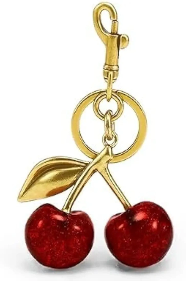 Cherry Bag Charm Cherry Keychain Charm Metal Accessory Sparkling Resin For Purses And Bags, Red