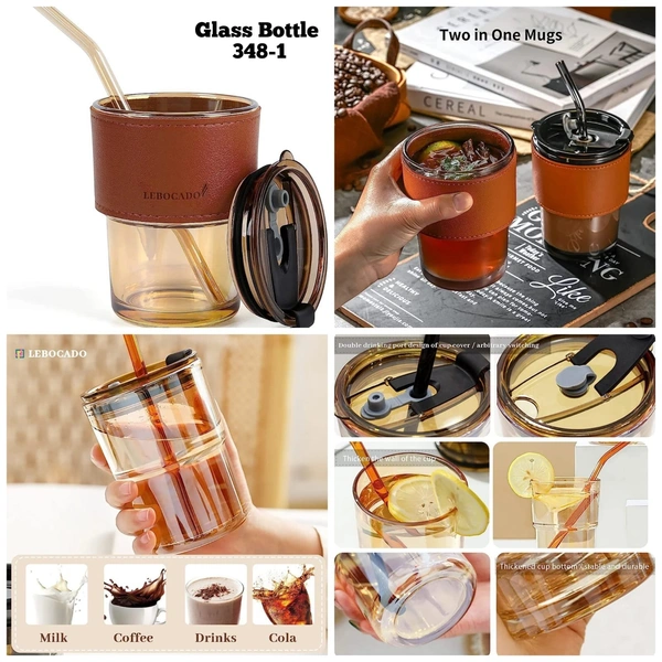 Back in stock at reduced prices Box packing Glass sipper with leather grip cover Spill proof