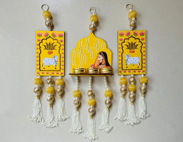 Wooden Jharokha Wall Hanging Set. Available in 3 colors - Yellow