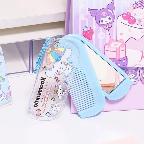 Cartoon foldable mirror with comb keychain