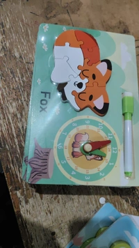 wooden board with puzzle n clock toy Whiteboard on the back