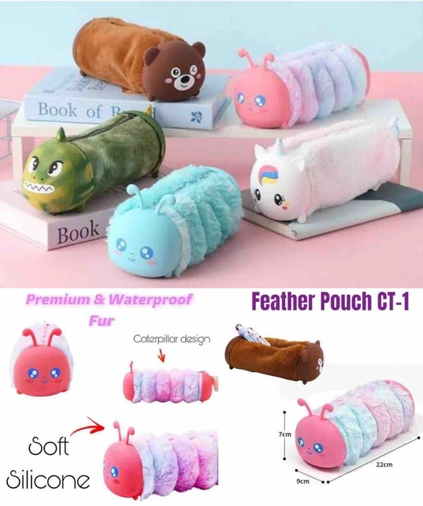 Expandable premium quality fur pencil pouch