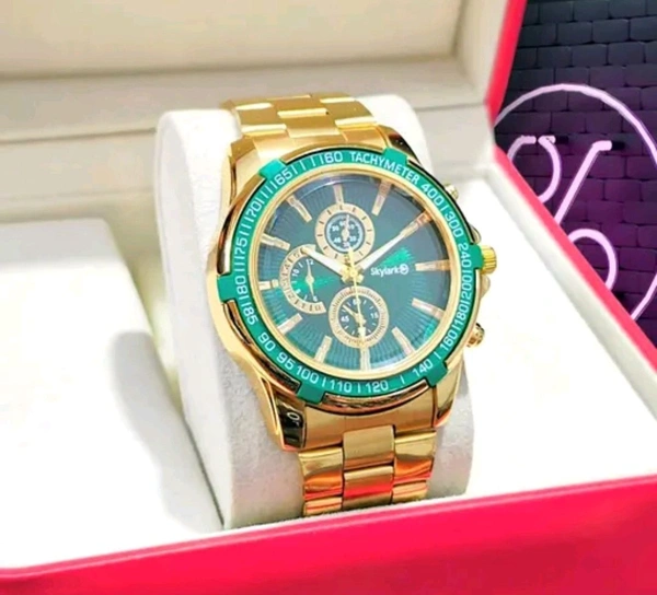 Timespace Skylark Golden Watch With Green Luxury Dial For Men