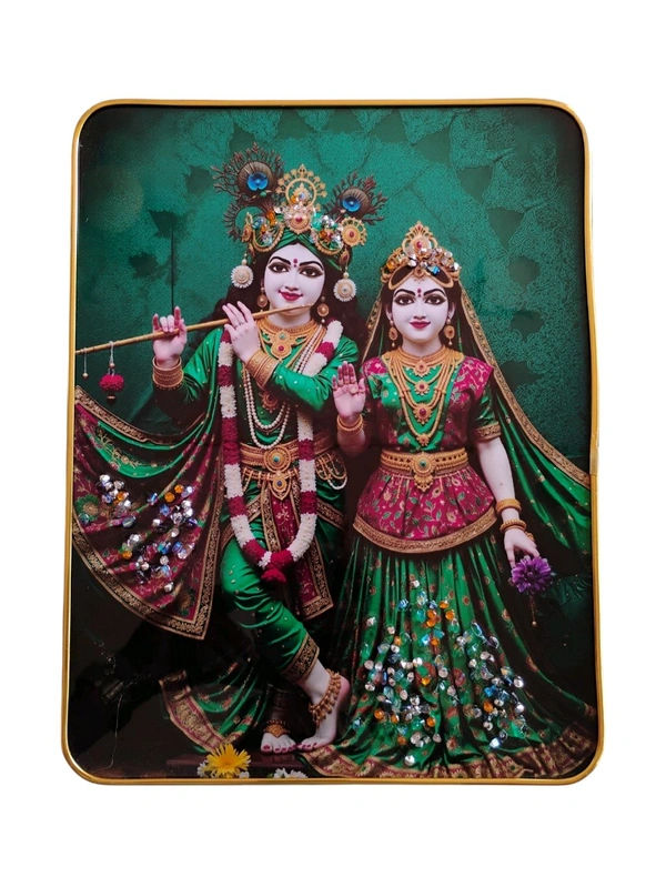 Attractive Crystal Decorated Photo Fram 30x40 CM. - Radha Krishna Green