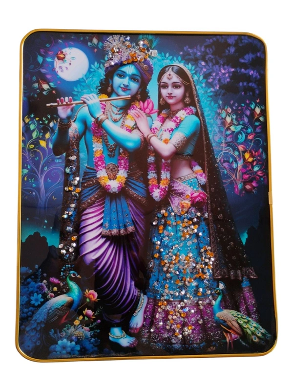 Attractive Crystal Decorated Photo Fram 30x40 CM. - Radha Krishna Standing