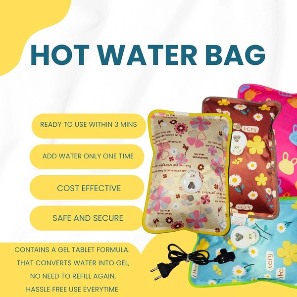 Electric Hot Water Bag for Pain Relief – Soft and Durable Heat Pouch for Cramps, Back Pain, Muscle Aches & Winter Comfort | Easy to Use, Portable & Reusable (Multicolour)