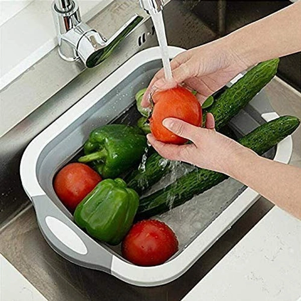 ilicon Based Multifunctional Kitchen Foldable Cutting, Chopping Board, Vegetable & Fruit Washing Storage Basket