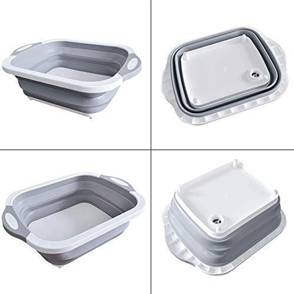 ilicon Based Multifunctional Kitchen Foldable Cutting, Chopping Board, Vegetable & Fruit Washing Storage Basket