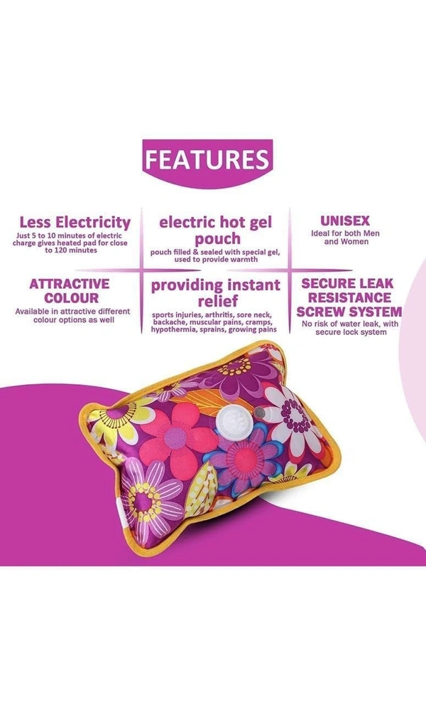 Electric Hot Water Bag for Pain Relief – Soft and Durable Heat Pouch for Cramps, Back Pain, Muscle Aches & Winter Comfort | Easy to Use, Portable & Reusable (Multicolour)