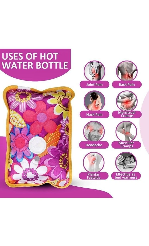 Electric Hot Water Bag for Pain Relief – Soft and Durable Heat Pouch for Cramps, Back Pain, Muscle Aches & Winter Comfort | Easy to Use, Portable & Reusable (Multicolour)