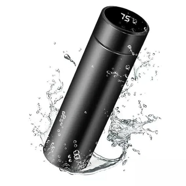 Stainless Steel Temperature Water Bottle Thermos, Double Wall Vacuum Intelligent Cup with LCD Smart Display for Office, Home, Gym, Outdoor Travel Hot and Cold Drinks (500 ML - Black)