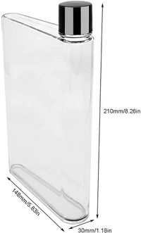 Flat Water Bottle, 450ml A5 Plastic Memo Paper Water Bottle Reusable Slim BPA Free Bottle for School Activity Outdoor Gym Cycling Hiking (Multicolor)