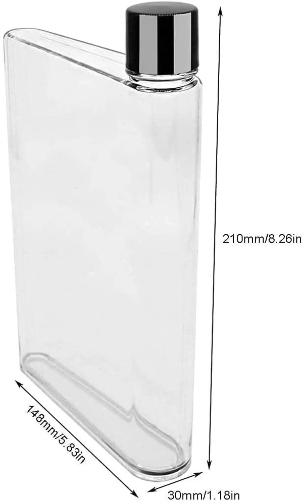 Flat Water Bottle, 450ml A5 Plastic Memo Paper Water Bottle Reusable Slim BPA Free Bottle for School Activity Outdoor Gym Cycling Hiking (Multicolor)