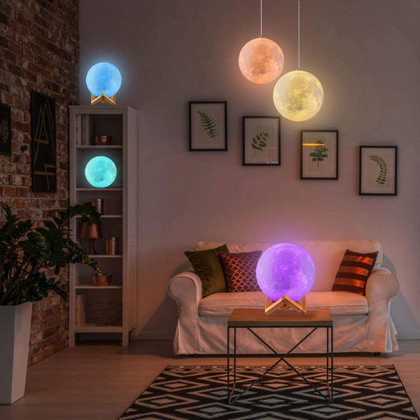 3D Moon Light Lamp 7 Multi Colors Changing Touch Sensor for Adult and Kids with Wooden Stand