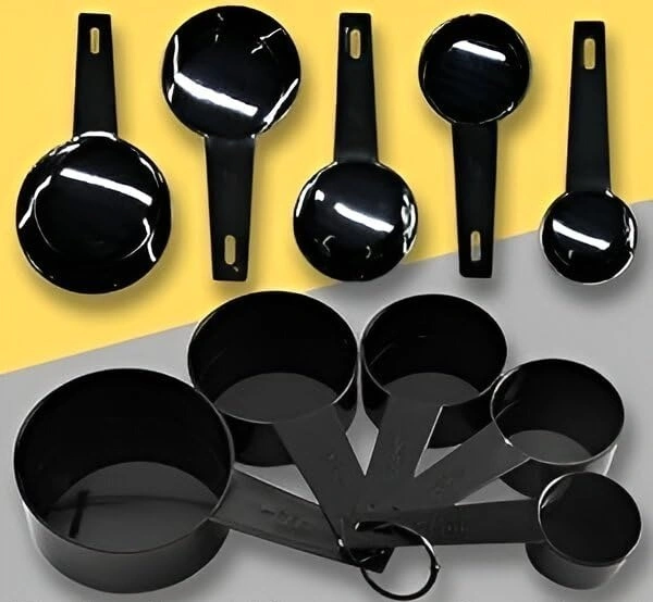 10pcs Kitchen Measuring Spoons Teaspoon Coffee Sugar Scoop Cake Baking Flour Measuring Cups Kitchen Cooking Tools (Black)