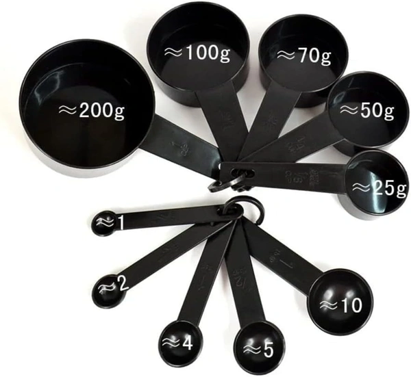 10pcs Kitchen Measuring Spoons Teaspoon Coffee Sugar Scoop Cake Baking Flour Measuring Cups Kitchen Cooking Tools (Black)