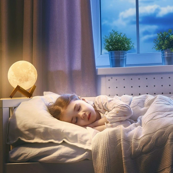 3D Moon Light Lamp 7 Multi Colors Changing Touch Sensor for Adult and Kids with Wooden Stand