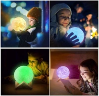3D Moon Light Lamp 7 Multi Colors Changing Touch Sensor for Adult and Kids with Wooden Stand