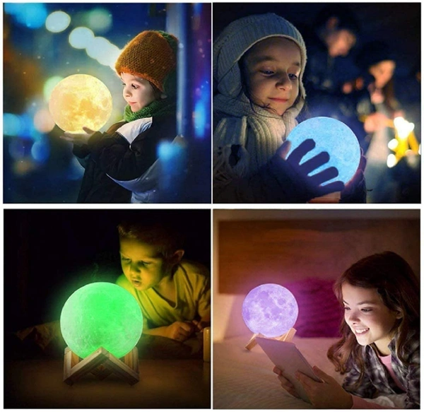 3D Moon Light Lamp 7 Multi Colors Changing Touch Sensor for Adult and Kids with Wooden Stand