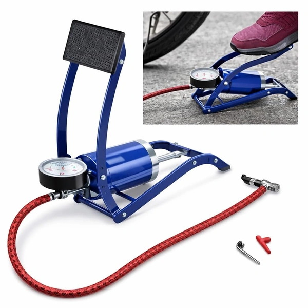 High Pressure Foot Pump, Bike Motorbike Inflation Pump with Pressure Gauge, Foot Pedal Inflator