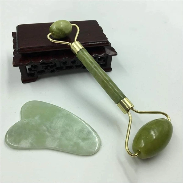 Facial Massager Jade Roller & Gua Sha Tool Natural Himalayan Stone for Face Neck Healing Skin Wrinkles & Serum Application