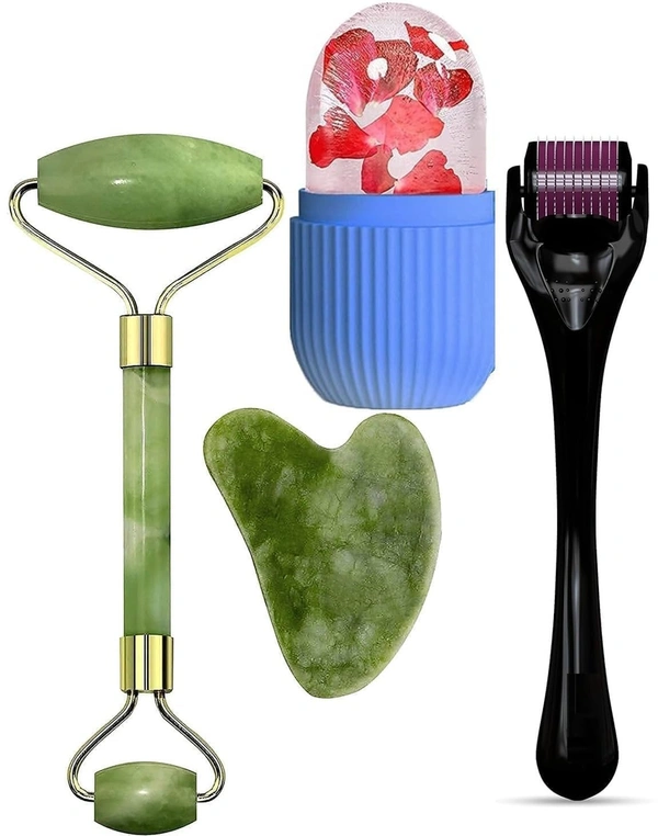 Facial Massager Jade Roller & Gua Sha Tool | Natural Himalayan Stone for Face Neck Healing Skin Wrinkles & Serum Application