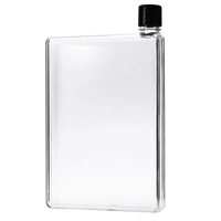 Flat Water Bottle, 450ml A5 Plastic Memo Paper Water Bottle Reusable Slim BPA Free Bottle for School Activity Outdoor Gym Cycling Hiking (Multicolor)