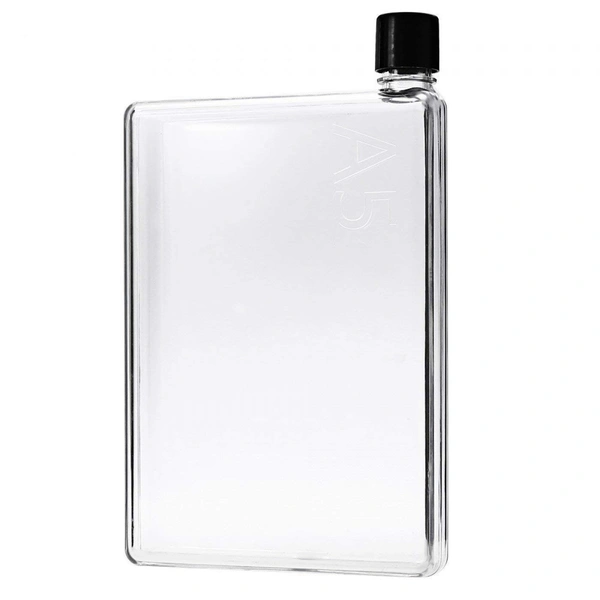 Flat Water Bottle, 450ml A5 Plastic Memo Paper Water Bottle Reusable Slim BPA Free Bottle for School Activity Outdoor Gym Cycling Hiking (Multicolor)