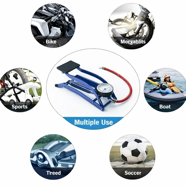 High Pressure Foot Pump, Bike Motorbike Inflation Pump with Pressure Gauge, Foot Pedal Inflator