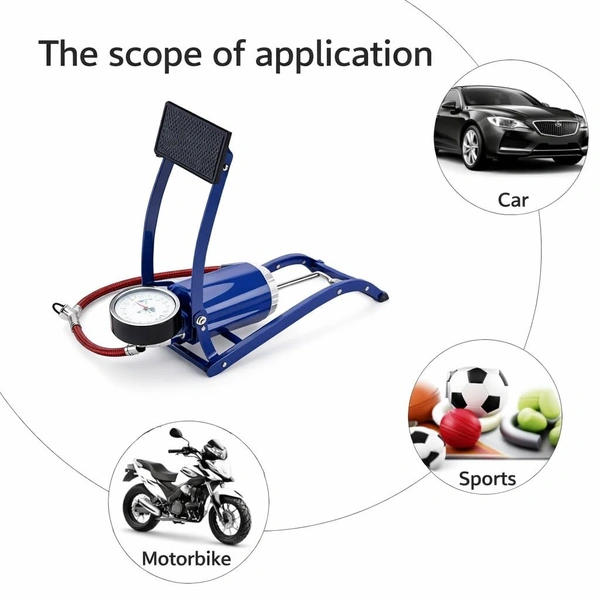 High Pressure Foot Pump, Bike Motorbike Inflation Pump with Pressure Gauge, Foot Pedal Inflator