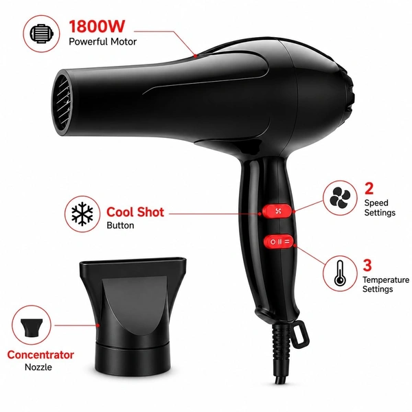 Hair Dryer 1800W Powerful Hot & Cold Air Blow Dryer for Women & Men