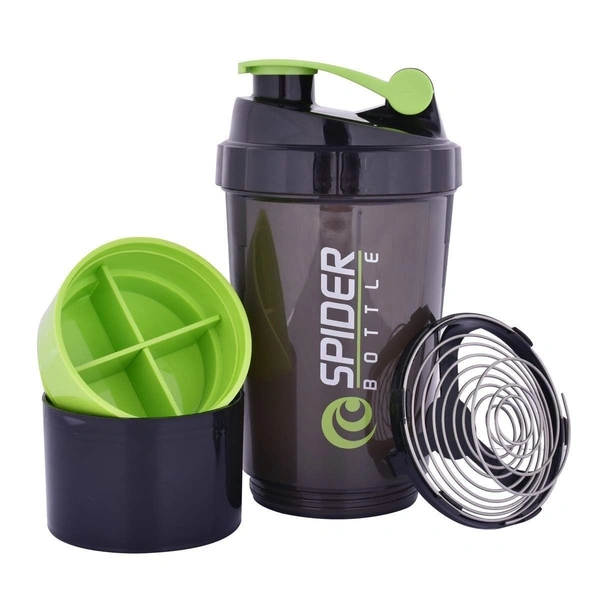 Spider Gym Shaker Bottle with 2 Storage Compartments for Protein Shake