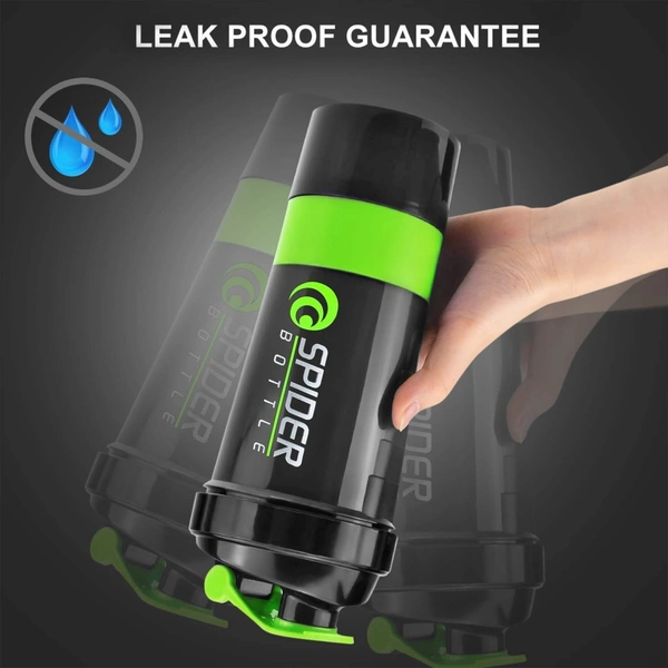 Spider Gym Shaker Bottle with 2 Storage Compartments for Protein Shake