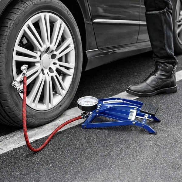 High Pressure Foot Pump, Bike Motorbike Inflation Pump with Pressure Gauge, Foot Pedal Inflator