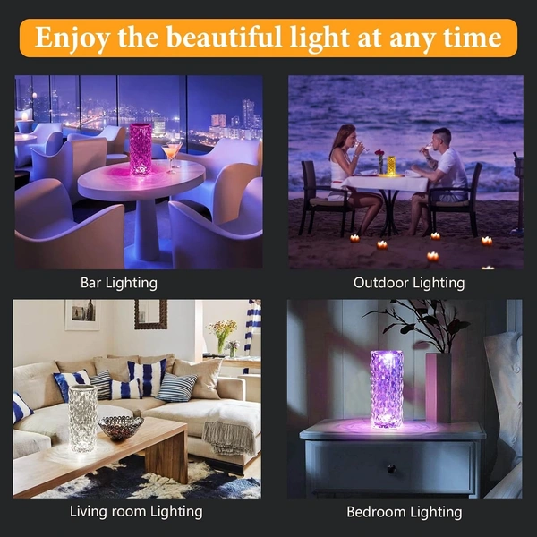 Crystal Lamp, 16 Color Changing Rose Diamond Table Lamp, USB Rechargeable Touch Night Lamp with Remote Control for Bedroom