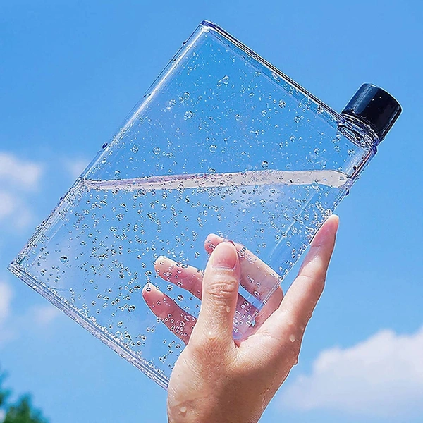 Flat Water Bottle, 450ml A5 Plastic Memo Paper Water Bottle Reusable Slim BPA Free Bottle for School Activity Outdoor Gym Cycling Hiking (Multicolor)