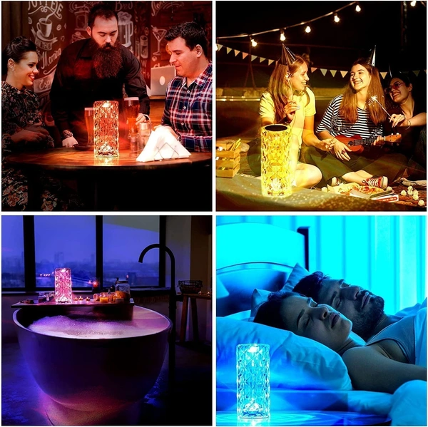 Crystal Lamp, 16 Color Changing Rose Diamond Table Lamp, USB Rechargeable Touch Night Lamp with Remote Control for Bedroom
